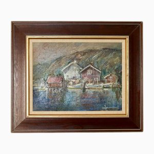 Alf Johansson, Boats, Bohuslän, Oil on Canvas, Mid-20th Century