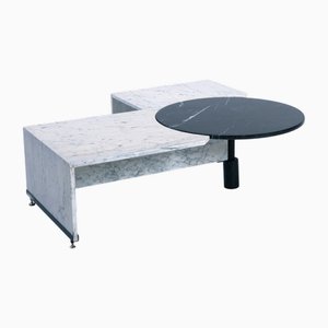 Mesa de centro giratoria de mármol en blanco y negro, años 80