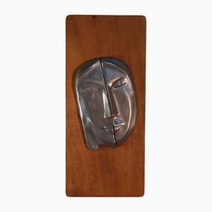 Cornice in legno con superficie in metallo cromato, anni '50