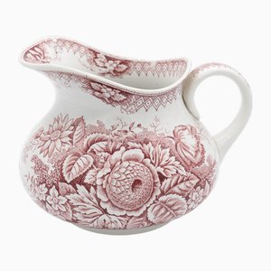 Antique Floral Terre De Fer Pitcher from St. Amand, France, 1890s