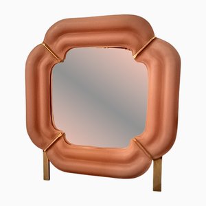 Mid-Century Konsolen-Wandspiegel aus Muranoglas & Messing in Hellrosa