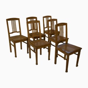 Art Deco Oak & Cane Dining Chairs, 1930s, Set of 6