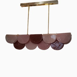 Murano Rechteckiger Kronleuchter und Hängelampe aus Kunstglas & Messing in Rosa Violett