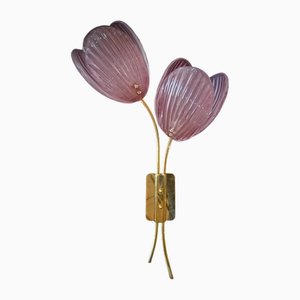 Murano Art Glass and Brass Pink Color Wall Light and Sconce