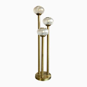 Mid-Century Italian Swirl Milk Glass and Brass Floor Lamp, 1970s