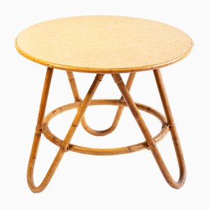 Mesa auxiliar vintage de bambú y ratán