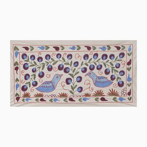 Decorative Suzani Embroidered Cotton Cloth Featuring Traditional Bird and Floral Designs
