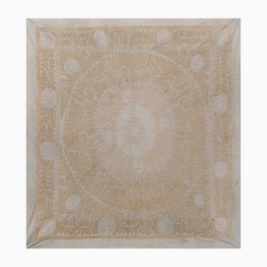 Uzbek Beige and Tan Suzani with Embroidery