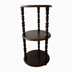 Vintage Turned Wood 3-Level Side Table, 1970s