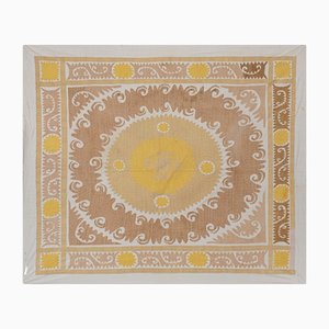 Vintage Yellow and Brown Suzani Table Cover with Embroidery