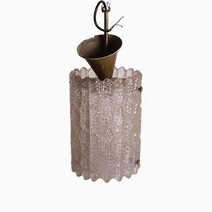 Brass and Glass Ceiling Pendant Light attributed to Carl Fagerlund for Orrefors, 1960s