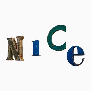 Nice Letters Industrielles Vintage en Métal Laqué, France, 1930s, Set de 4