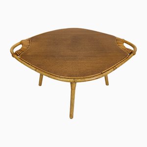 Mesa de centro vintage de ratán, años 50