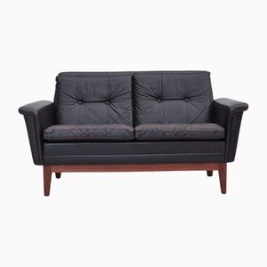 Canapé 2 Places Vintage en Cuir et Teck, Danemark, 1960s