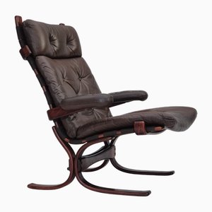 Sedia vintage in pelle e legno curvato, Scandinavia, anni '70