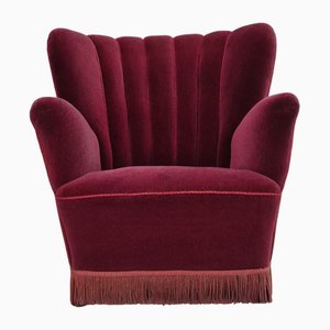 Sedia vintage in velluto rosso ciliegia, anni '60