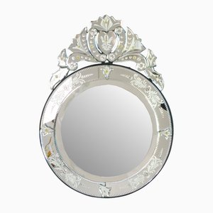 Vintage Venetian Round Ornate Beveled Murano Glass Mirror