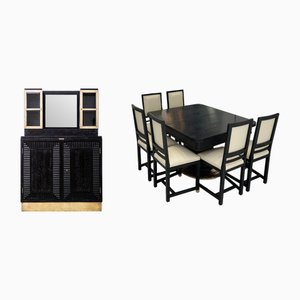 Viennese Art Nouveau Buffets, Dining Table and Chairs by Fritz Nagel for A. Nagel, Set of 9