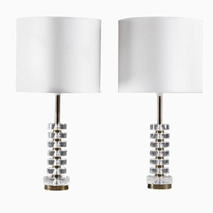 Swedish Crystal Glass Table Lamps by Carl Fagerlund for Orrefors, 1960s, Set of 2