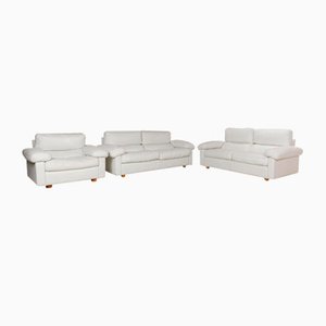 Poltrona Frau Petronio Leather Sofa Set White Sofa Couch Two-Seater Armchair by Tito Agnoli for Poltrona Frau, Set of 3