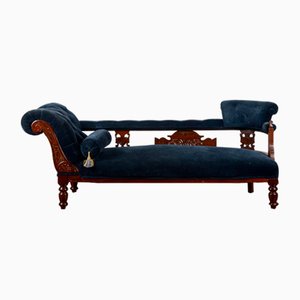Canapé Dormeuse en Velours Bleu, 19ème Siècle Visavis, Italie