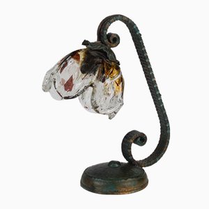 20. Jh. Tischlampe aus Schmiedeeisen & Glas, Italien, 1980er