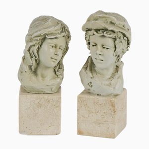 Figurines Mi-longues Seconde Moitié du 20ème Siècle avec Socle en Pierre, 1960s, Set de 2