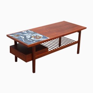Tavolino da caffè in noce con piastrelle in ceramica di Jos De Mey per Van Den Berghe-Pauvers, anni '60