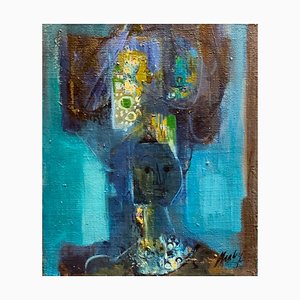 Frank Chabry, Dama de azul, óleo sobre lienzo