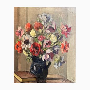 Louis Henri Salzmann, Fiori in una brocca nera, Olio su tela, 1935