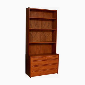 Mid-Century Wall Mounted Teak Bookcase with Drawers, 1970s