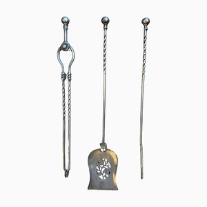 Antikes Feuerwerkzeug aus Poliertem Stahl, 1890, 3 . Set