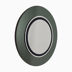 Space Age Italian Round Mirror in Blue-Green Smoked Glass by Franz J. Sartori, 1970s