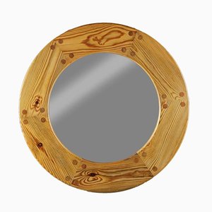 Miroir Rond Mid-Century en Pin, Suède