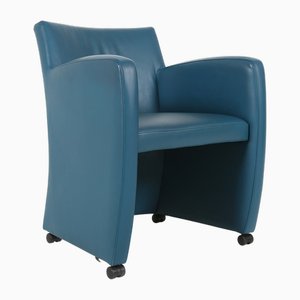 Sillón vintage de cuero azul de Leolux, años 90