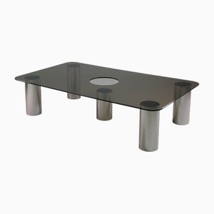 Large Coffee Table in Chrome Metal and Smoked Glass, 1970