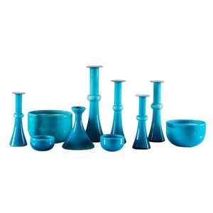 Vasi vintage in vetro blu di Per Lutken per Holmegaard, Scandinavia, set di 10