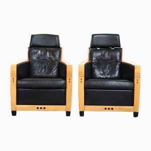 Set of Black Leather Chairs by Paul Schuitema