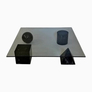 Couchtisch Mod. Metafora aus Glas & schwarzem Marquinia Marmor, 1980er