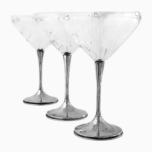 Handgefertigte Art Deco Champagnergläser aus Sterling Silber & Schliff Cristal, Spanien, 1940er, 3 . Set