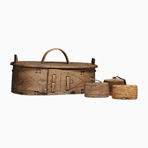 Boîtes Anciennes du 19ème Siècle Traditionnelles en Bois Courbé, Suède, Set de 4