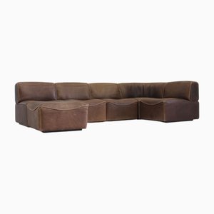 Divano modulare DS15 in pelle marrone di de Sede, anni '70, set di 6