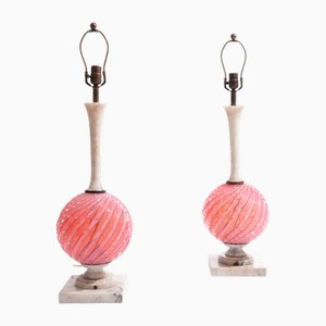 Murano Glass & Alabaster Table Lamps attributed to Archimede Seguso, 1960s, Set of 2