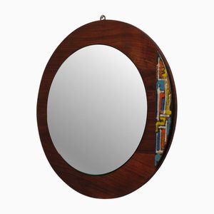 Runder italienischer Mid-Century Spiegel aus Teak, 1970er