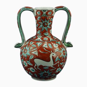 20th Century Ceramic Vase with Iznik Decoration and Stylized Ibex by Icarus Rhodes, Greece, 1950s