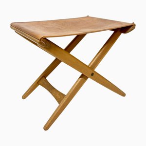 Oak and Leather Folding Stool by Östen Kristiansson for Luxus, 1950s