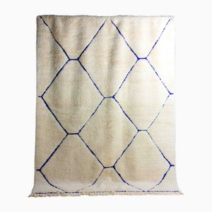 Vintage Berber Rug in Ivory and Blue Wool, 1970s