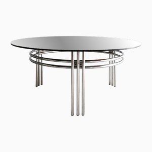 Vintage Space Age Round Coffee Table in Chrome and Glass, 1970s
