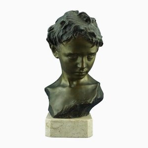 Francesco Parente, Große Jugendstil Büste von Il Broncio mit schmollendem Kind, Frühe 1900er, Bronze