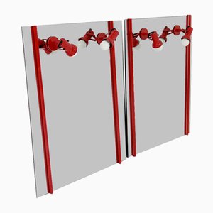 Red Vanity Mirror in Metal with Adjustable Lamps, 1970s